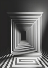 Abstract geometric lines forming a corridor - This striking image presents an abstract geometric pattern creating an infinite corridor, evoking a sense of mystery