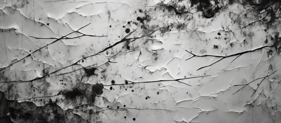 A close-up image of a photo displaying a cracked wall, captured in black and white.