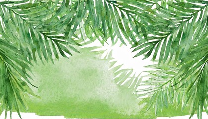watercolor of green floral banner with palm leaves on background