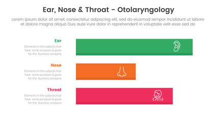 Fototapeta premium ent health treatment disease infographic 3 point stage template with horizontal long data box for slide presentation
