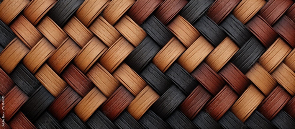 Poster a detailed closeup showing a wicker pattern with alternating brown and black stripes, resembling a h