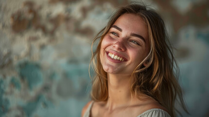 Stunning and beautiful topmodel smiling and looking at camera.