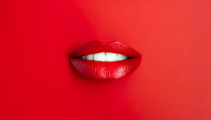 Obraz premium Red lips Kiss, space to write red background