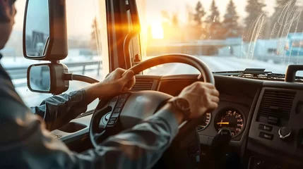 Gardinen CDL Commercial Driver Inside of His Truck. Transportation Industry Theme. © Lucky Ai