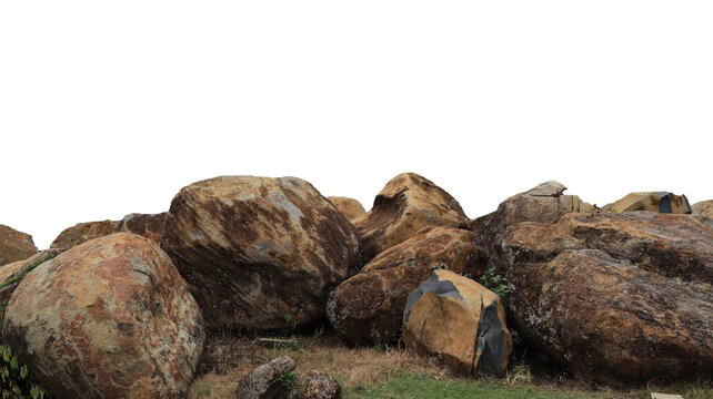 collection of large rocks isolated on white background