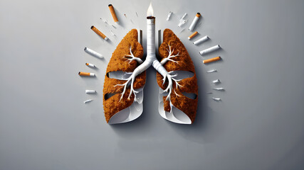smoking, concept of no smoking and World No Tobacco Day with lung and cigarette.  Smoking Addiction.. AI generated image, ai.