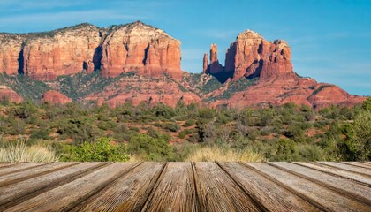 beautiful and clean virtual background or backdrop for yoga zen meditation room space with serene and calm natural organic scenic outside desert red rock sedona view