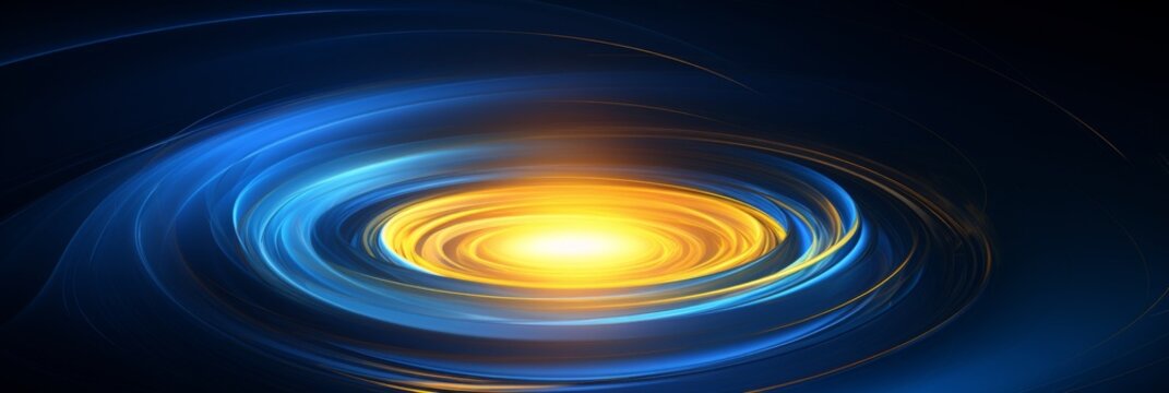 Abstract fiery vortex on dark blue background - This dazzling image showcases a swirling vortex with fiery yellow and deep blue colors, giving a sense of energy and movement