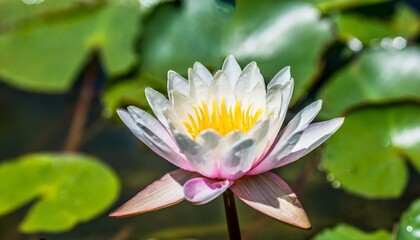 magic lotus flower on water miracle concept waterlilies in defocused background