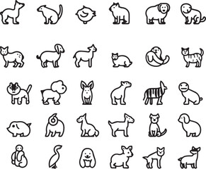 Fototapeta premium Domestic Animals icons outline set on white background