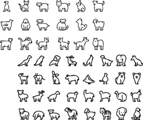 Domestic Animals icons outline set on white background