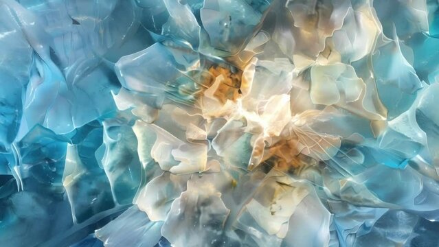 A digital artwork created from manipulating and layering images of aerogels resulting in a mesmerizing kaleidoscopic pattern that symbolizes the materials versatile and transformative