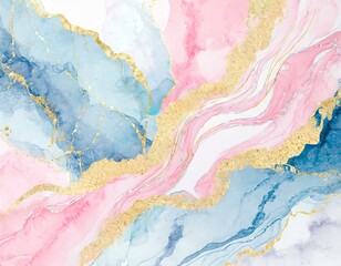 Blue/Pink/Gold Ink on Marble - 4