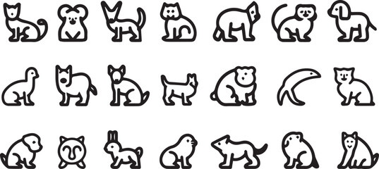 Domestic Animals icons outline set on white background