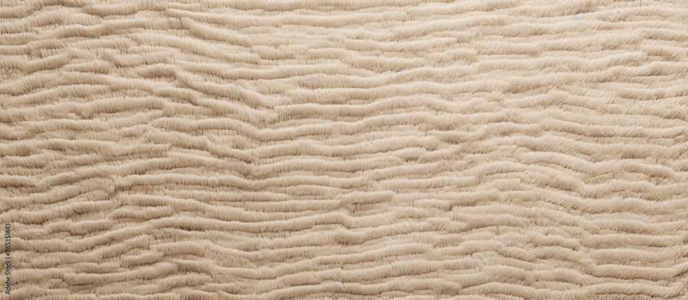 Poster a detailed view of a white rug featuring a subtle pattern of flowing wavy lines