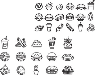 Domestic fast food vector line Icons set on white background