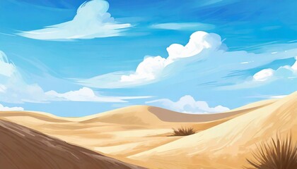Fototapeta na wymiar anime sand dunes desert background backdrop illustration sands blue skies wild west backdrop generated