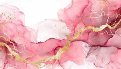 Obraz na płótnie Canvas abstract watercolor or alcohol ink art pink background element with golden crackers pastel pink marble drawing effect template for wedding invitation decoration banner background png file
