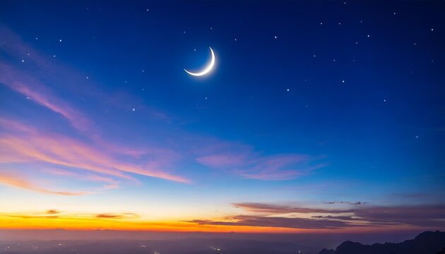 ramadan dusk picture beautiful religious background with crescent stars and glowing clouds