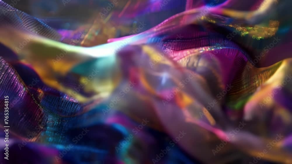 Poster a magnified view of the fabrics surface highlighting the iridescent sheen created by overlapping lay