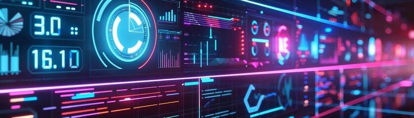Showcasing credit scores and financial history in a dynamic display with a futuristic neon interface, Watercolor tone, pastel, 3d animator