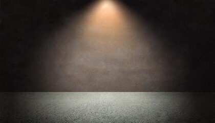 abstract spacious place with dark wall granular floor and spot light from above - obrazy, fototapety, plakaty