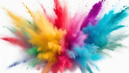 freeze motion of colorful painted powder exploding on white background abstract design of color dust cloud particles explosion splash of colorful painted powder on white background - obrazy, fototapety, plakaty