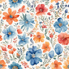 Floral Painting Pattern Seamless Texture, Water Color Repeat Pattern for Fabric Textile Printing Design, Gift Paper, Wallpaper, Book Cover, Outfit, Bag, Shirt, Publication, Curtain, Blanket, Garment