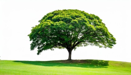 Fototapeta na wymiar tree growing on a green meadow isolated on white background