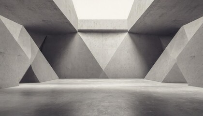 abstract empty modern concrete room with abstract polygonal geometry wall indirect lighting from top and rough floor industrial interior background template - obrazy, fototapety, plakaty