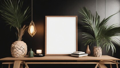 frame mockup in modern dark home interior background