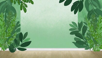 empty room with green leaves background and space for text