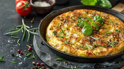 Foto auf Leinwand Spanish omelette with potatoes and onion, typical Spanish cuisine. Tortilla espanola. © Vasiliy