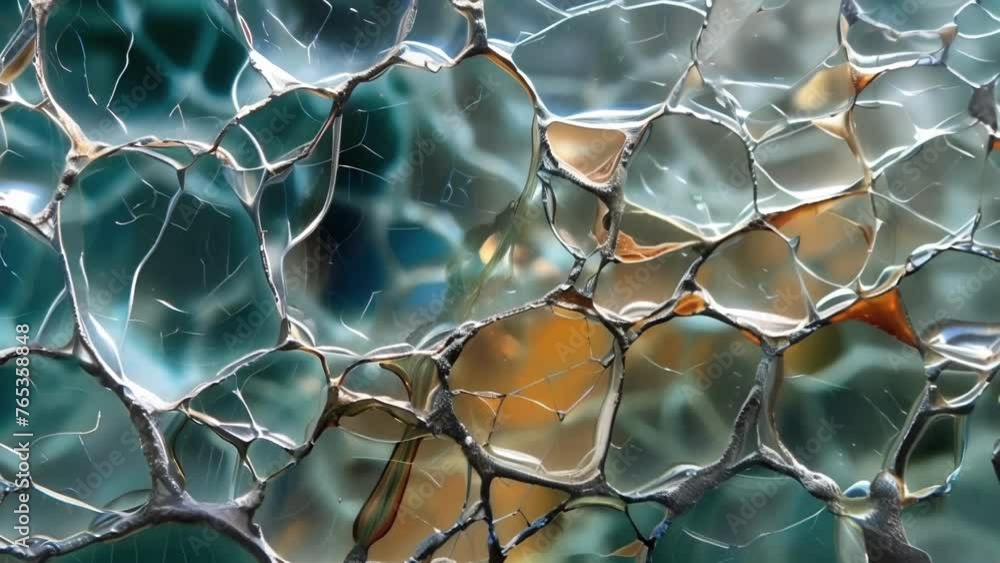 Poster an extreme closeup of an electrochromic coating on a glass surface that has been exposed to an elect