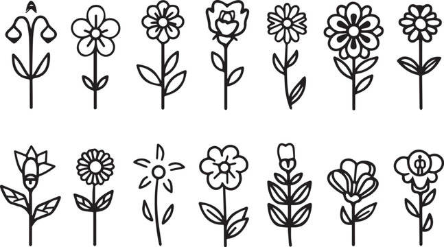 Flowers Vector line icons  set outline on white background