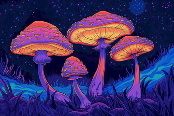 Poisonous Mushroom Psychedelic Cartoon