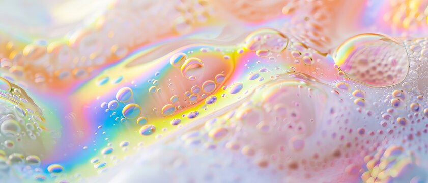 Shampoo or detergent foam with bubbles. Horizontal banner, soap foam texture.