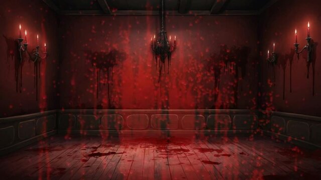 Mystery dark red room with many blood. 4k loop animation