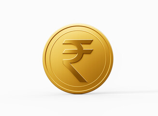 3d Golden Shiny Rounded Indian Rupee Coin Isolated On White Background 3d Illustration
