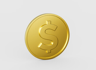 3d Golden Shiny Rounded United States Dollar Coin Isolated On White Background 3d Illustration