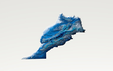 3d Deep Blue Water Morocco Map Shaded Relief Texture Map On White Background 3d Illustration