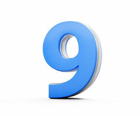 3d Blue 9 Nine Digit 3d Nine Number Isolated On White Background 3d Illustration
