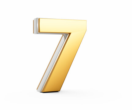 3d Golden Shiny 7 Seven Digit 3d Seven Number Isolated On White Background 3d Illustration
