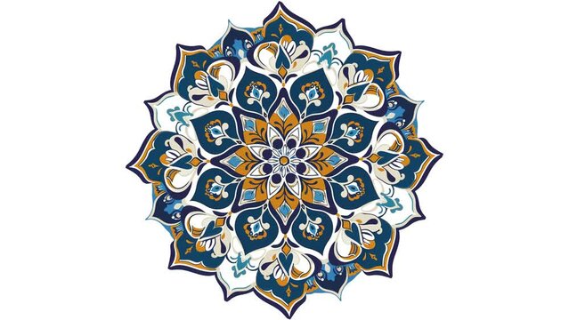Blue mandala Islamic ornament rotation on a white background. Opening frame video Islam.