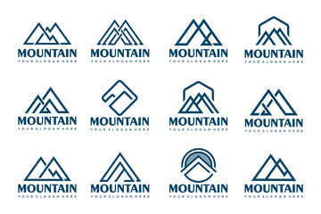 minimalist Mountain logo design . Rocks and peaks logo elements . Vector illustration