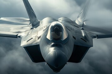A detailed image of a military fighter jet in high definition, emphasizing its aerodynamic contours...
