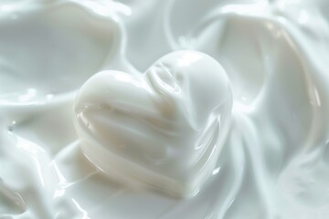A close-up HD capture of white beauty skincare cream shaped in a heart, the smooth application and radiant glow promising a luxurious and rejuvenating skincare experience. 