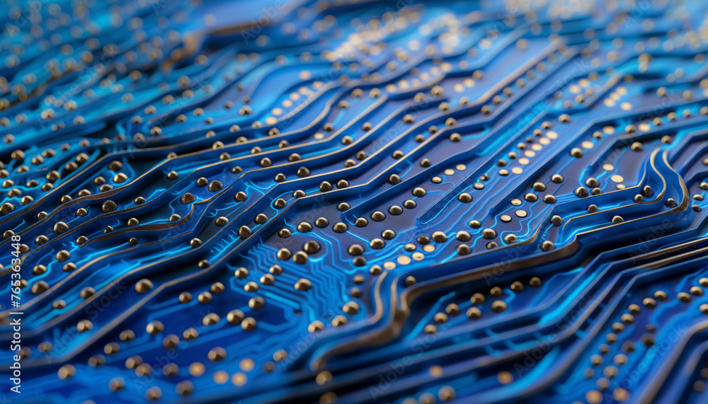 Poster futuristic digital wave energy flow in blue abstract background, a close up of a blue circuit board 
