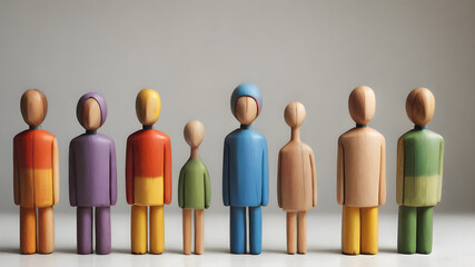 Colorful  Wooden figure peg dolls. creative thinking and human resources, Recruitment employee concept  AI generated image, ai