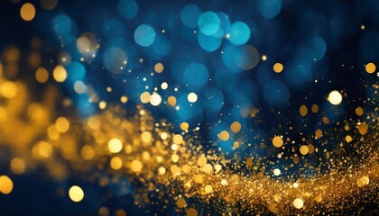 Fototapeta na wymiar abstract background with dark blue and gold particle christmas golden light shine particles bokeh on navy blue background gold foil texture holiday concept